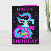 Cute Blue Dragon Cartoon Personalized Birthday