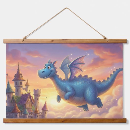Cute Blue Dragon Fantasy Throw Pillow Hangend Wandkleed (Voorkant)