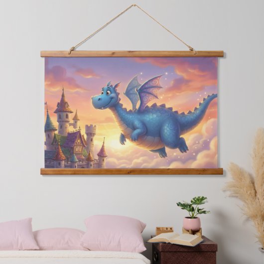 Cute Blue Dragon Fantasy Throw Pillow Hangend Wandkleed (Slaapkamer)