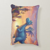 Cute Blue Dragon Flying Over Castle Accent Kussen (Achterkant (Verticaal))