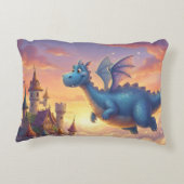 Cute Blue Dragon Flying Over Castle Accent Kussen (Achterkant)