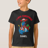 Cute Blue Dragon I Love Kerstmis T-Shirt (Voorkant)