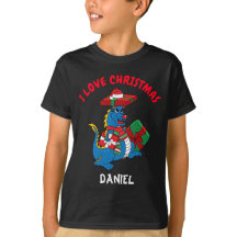 Cute Blue Dragon I Love Kerstmis T-Shirt