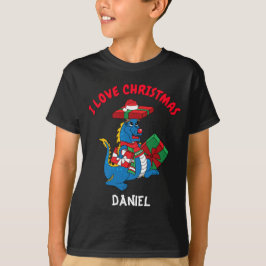 Cute Blue Dragon I Love Kerstmis T-Shirt