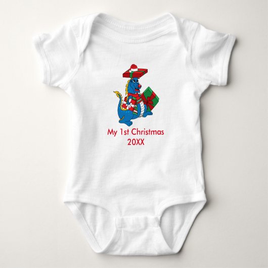 Cute blue dragoon 1 Kerstmis Baby Creeper Romper (Voorkant)