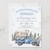 Cute Blue Editiable Winter Onederland Birthday Kaart (Voorkant)