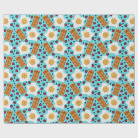 Cute Blue Eggs Bacon Strawberries Blueberries  Cadeaupapier (Vlak)