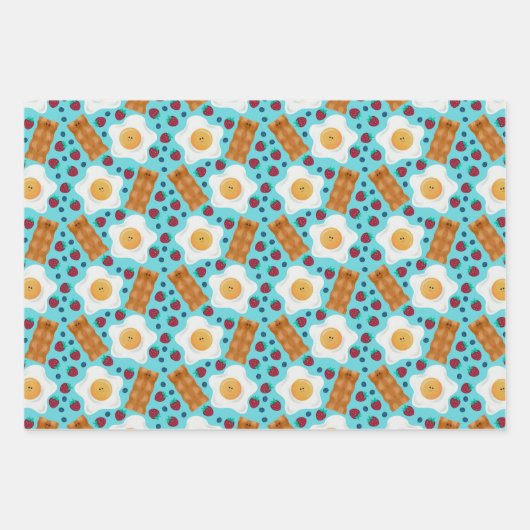 Cute Blue Eggs Bacon Strawberries Blueberries  Inpakpapier Vel (Voorkant)