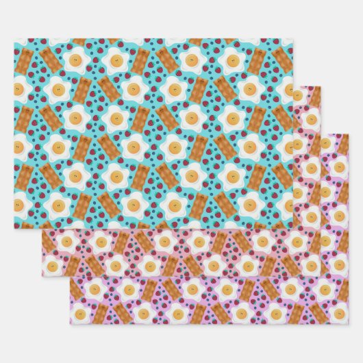 Cute Blue Eggs Bacon Strawberries Blueberries  Inpakpapier Vel (Set)