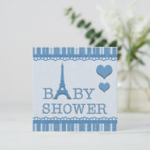 Cute Blue Eiffel Tower and Hearts Baby shower Kaart (Staand voorkant)