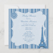 Cute Blue Eiffel Tower and Hearts Baby shower Kaart (Achterkant)