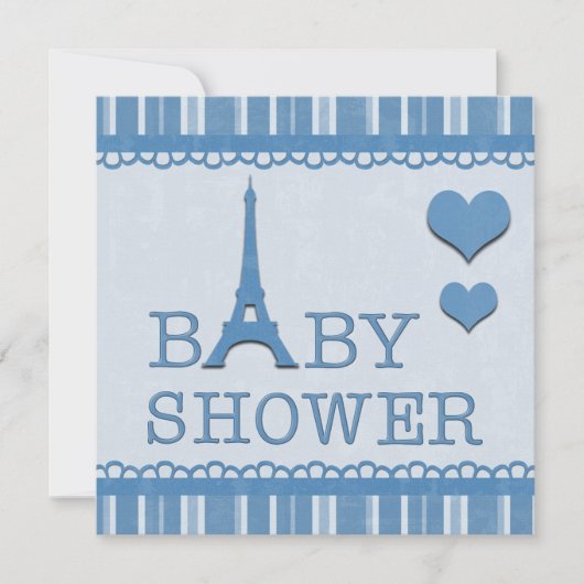 Cute Blue Eiffel Tower and Hearts Baby shower Kaart (Voorkant)