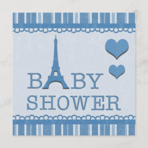 Cute Blue Eiffel Tower and Hearts Baby shower Kaart