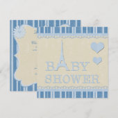 Cute Blue Eiffel Tower and Hearts Baby shower Kaart (Voorkant / Achterkant)