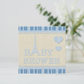 Cute Blue Eiffel Tower and Hearts Baby shower Kaart (Staand voorkant)