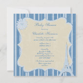 Cute Blue Eiffel Tower and Hearts Baby shower Kaart (Achterkant)