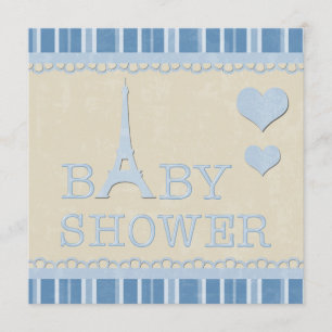 Cute Blue Eiffel Tower and Hearts Baby shower Kaart