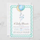 Cute Blue Elephant and Balloons Baby shower Kaart (Voorkant)