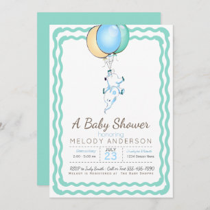 Cute Blue Elephant and Balloons Baby shower Kaart