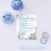 Cute Blue Elephant and Eucalyptus Baby shower Game Flyer (Enkel)