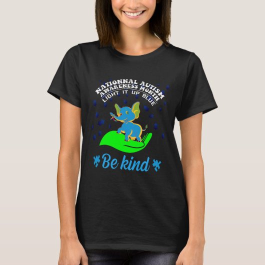 Cute Blue Elephant Autism Awareness Light Up Bl T-shirt (Voorkant)