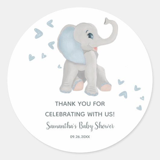 Cute Blue Elephant Baby shower Favor Sticker (Voorkant)