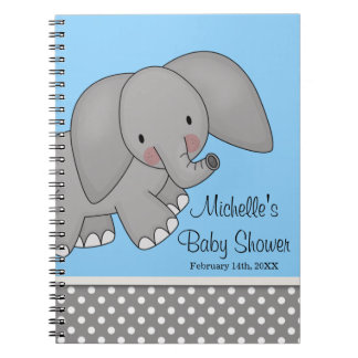 Cute Blue Elephant Baby shower Guest Book Notitieboek