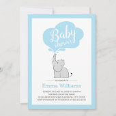Cute Blue Elephant Baby shower Invitation for Boy Kaart (Voorkant)