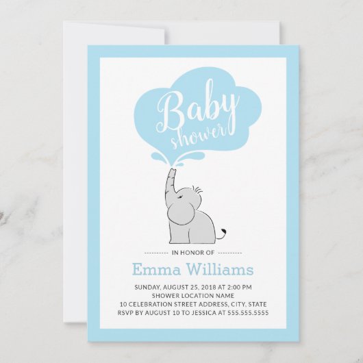 Cute Blue Elephant Baby shower Invitation for Boy Kaart (Voorkant)