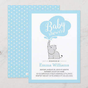 Cute Blue Elephant Baby shower Invitation for Boy Kaart