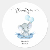 Cute Blue Elephant Baby Shower Thank You Sticker (Voorkant)