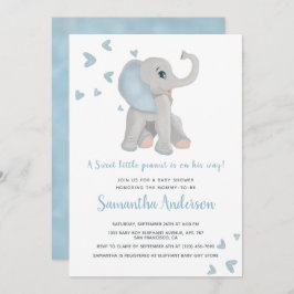 Cute Blue Elephant Baby shower Waterverf Kaart