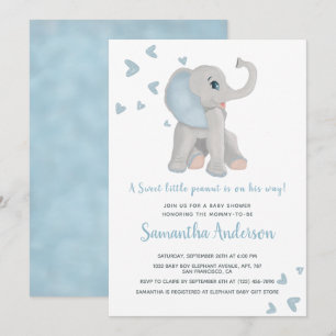 Cute Blue Elephant Baby shower Waterverf Kaart