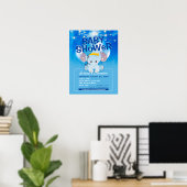 Cute Blue Elephant & Balloons Baby Party Flyer Poster (Thuiskantoor)