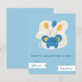 Cute Blue Elephant & Balloons Kinder Valentijnsdag Notitiekaartje (Voorkant / Achterkant)