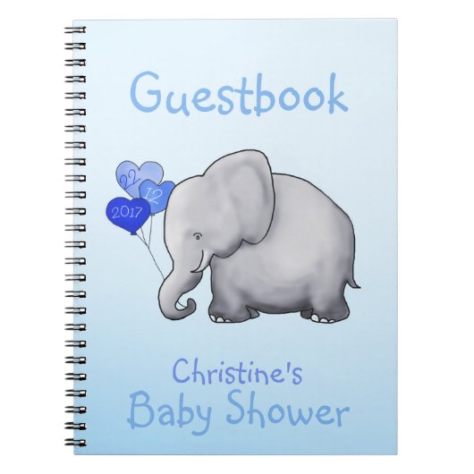 Cute Blue Elephant Boy Baby shower Guestbook Notitieboek (Voorkant)
