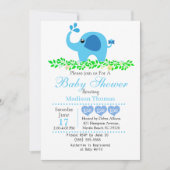 Cute Blue Elephant Boy Baby shower Invitation Kaart (Voorkant)
