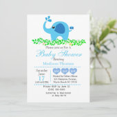 Cute Blue Elephant Boy Baby shower Invitation Kaart (Staand voorkant)