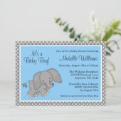 Cute Blue Elephant Boy Baby shower Kaart (Staand voorkant)