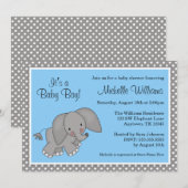 Cute Blue Elephant Boy Baby shower Kaart (Voorkant / Achterkant)