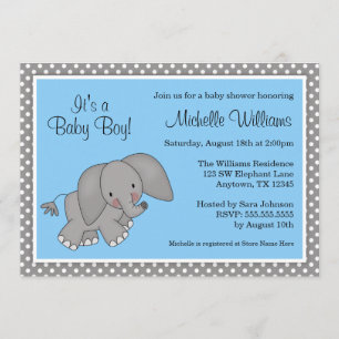 Cute Blue Elephant Boy Baby shower Kaart
