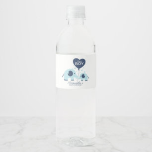 Cute Blue Elephant Boy Baby shower Waterfles Etiket