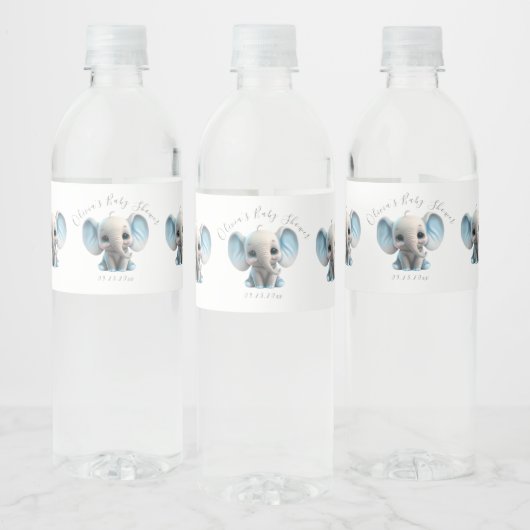 Cute Blue Elephant Boy Baby shower Waterfles Etiket (Flessen)