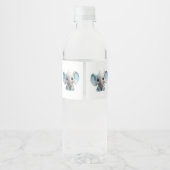 Cute Blue Elephant Boy Baby shower Waterfles Etiket (Achterkant)