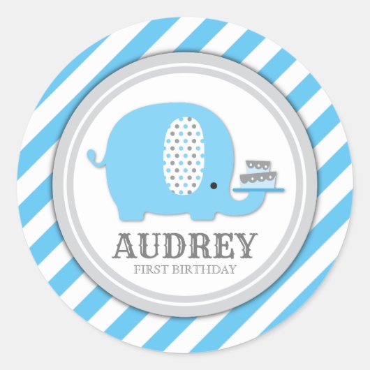 Cute Blue Elephant Boy First Birthday Baby shower Ronde Sticker (Voorkant)
