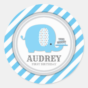 Cute Blue Elephant Boy First Birthday Baby shower Ronde Sticker