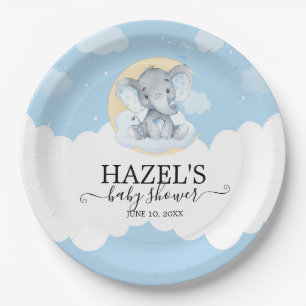 Cute Blue Elephant Boy Little Peanut Baby shower Papieren Bordje