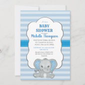 Cute Blue Elephant Boys Baby shower Kaart (Voorkant)
