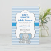 Cute Blue Elephant Boys Baby shower Kaart (Staand voorkant)