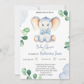 Cute Blue Elephant Boys Baby shower Kaart (Voorkant)